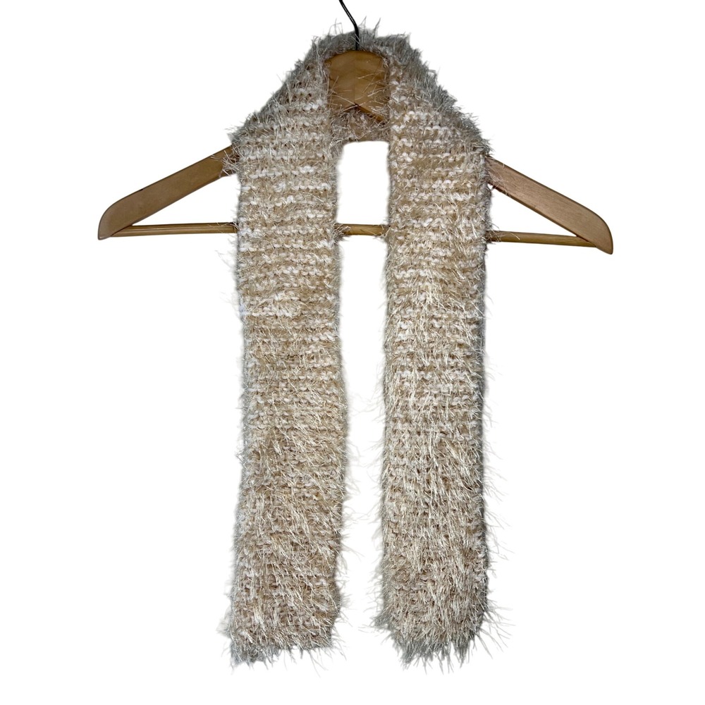 Knit BOHO Scarf Neutral Cream Y2K Beige Soft Textured Neck Warmer Accessory